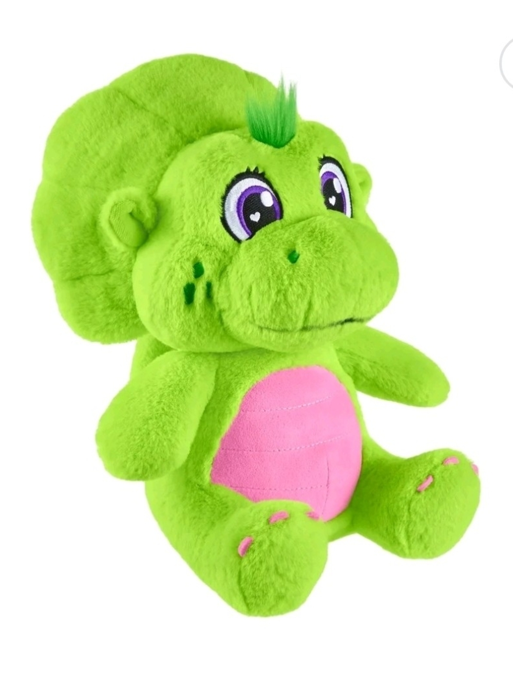 Green Plush Triceratops Reptile Toy with Pink Belly - Soft Pet Plush